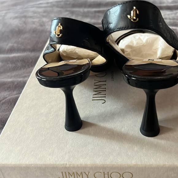 Jimmy Choo Black Monogram JC print and patent sling backs size $39'5 - Picture 2 of 9